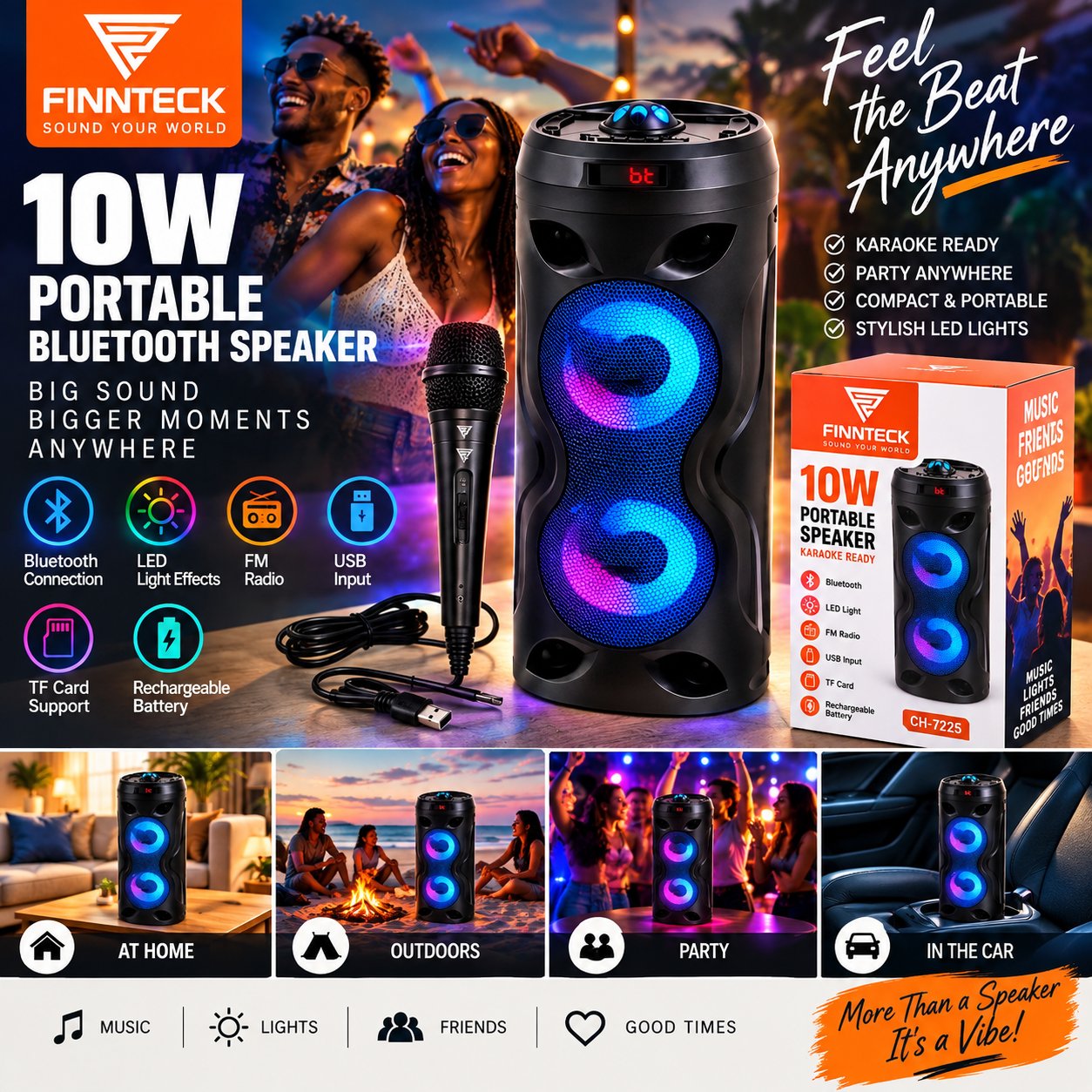 FINNTECK 10W Portable Bluetooth Karaoke Speaker 2