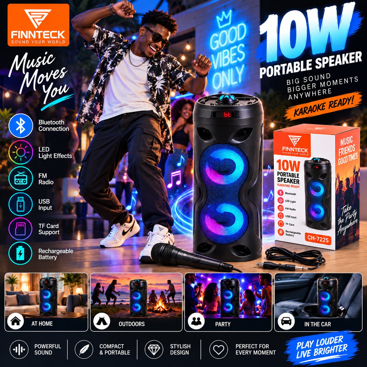 FINNTECK 10W Portable Bluetooth Karaoke Speaker 3