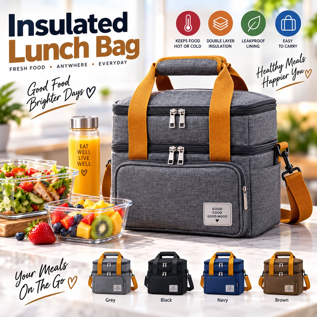 Insulated Blue Lunch Bag 2