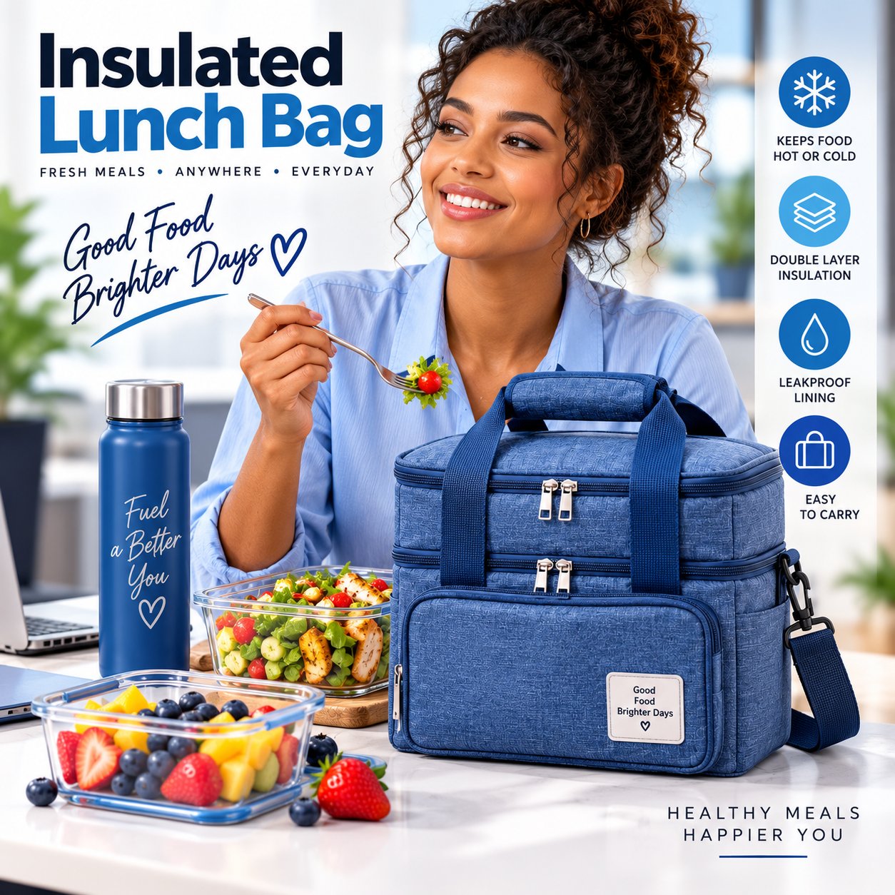 Insulated Blue Lunch Bag 3