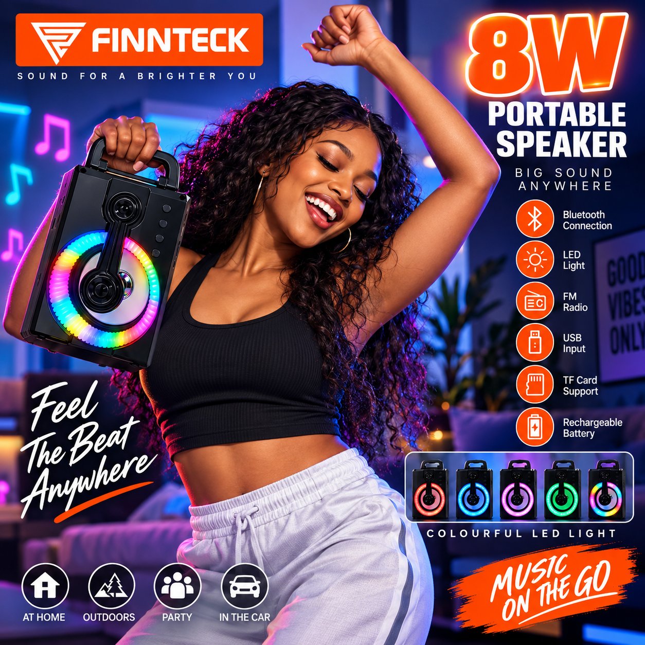 Feel the Beat Anywhere πβ¨ | FINNTECK 8W Portable Speaker 2