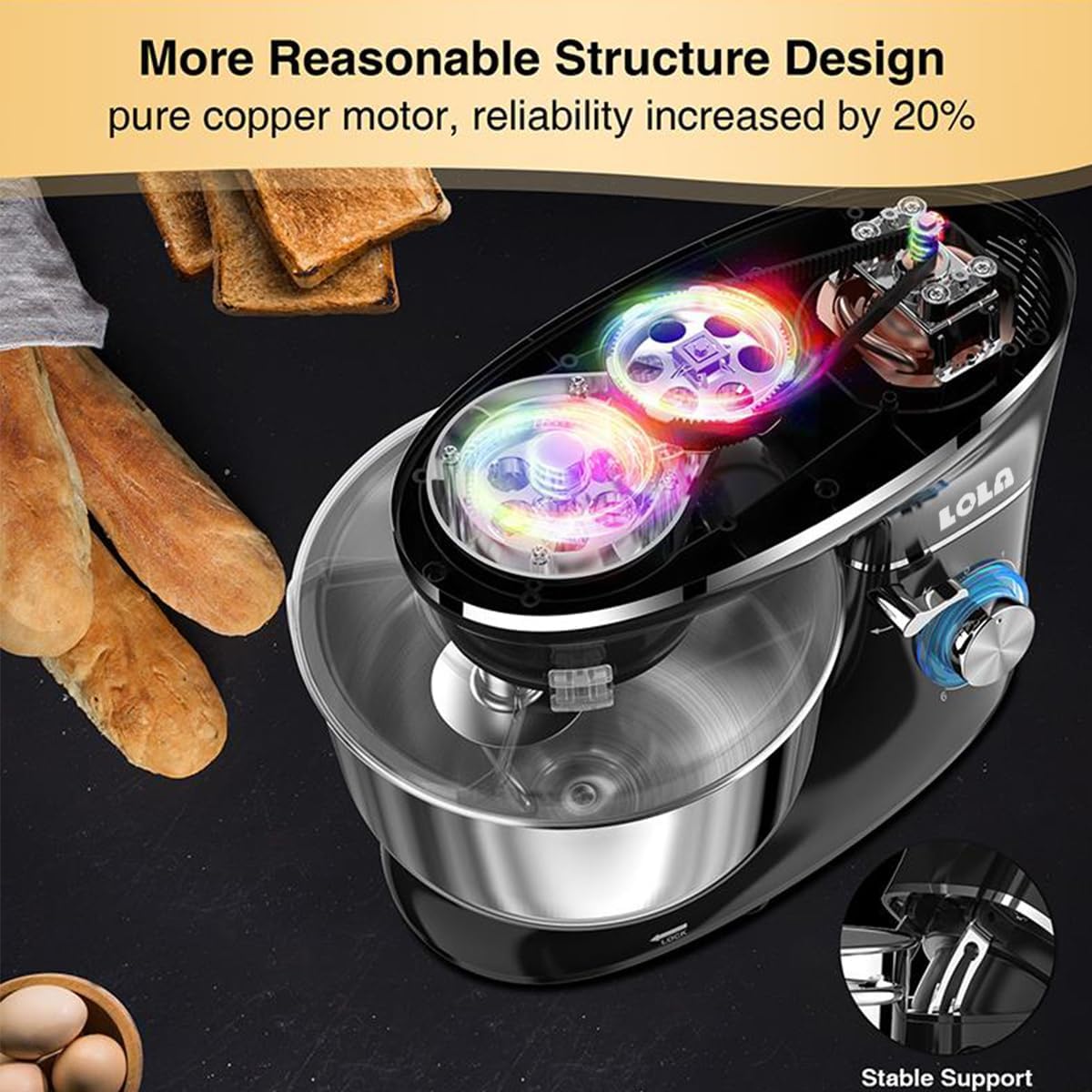 Lola 5.5L Stand Mixer, 1100W, 6 Speeds with Stainless Steel Bowl 4