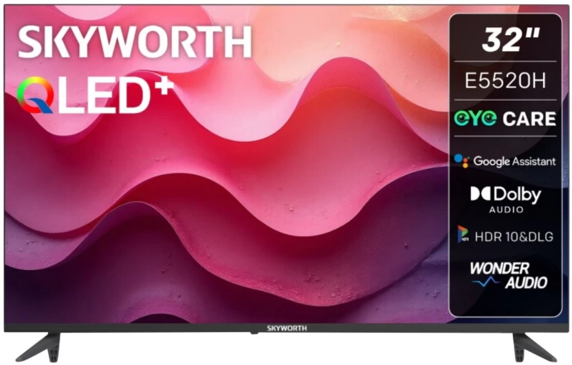 SKYWORTH 32" E5000K HD Smart TV, Dolby Audio, HDR10, Eye Care Display, Low Blue Light, Coolita OS, 20W Speaker